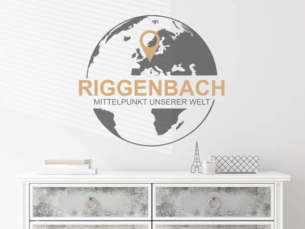 Wandtattoo Riggenbach - Mittelpunkt unserer Welt mit Pin im Globus