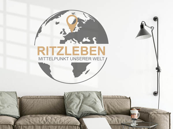 Wandtattoo Ritzleben - Mittelpunkt unserer Welt mit Pin im Globus