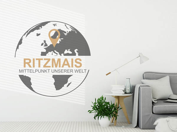 Wandtattoo Ritzmais - Mittelpunkt unserer Welt mit Pin im Globus
