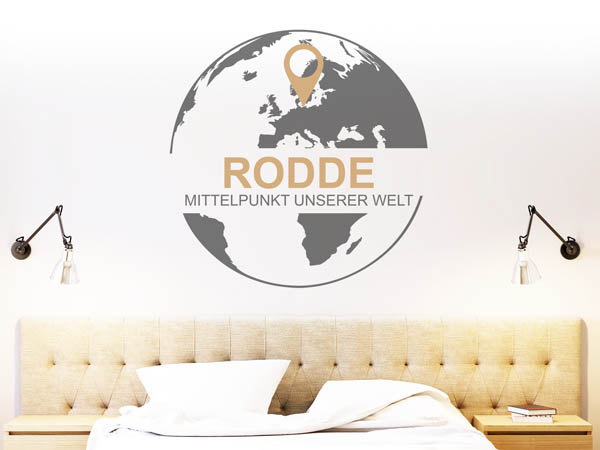 Wandtattoo Rodde - Mittelpunkt unserer Welt mit Pin im Globus