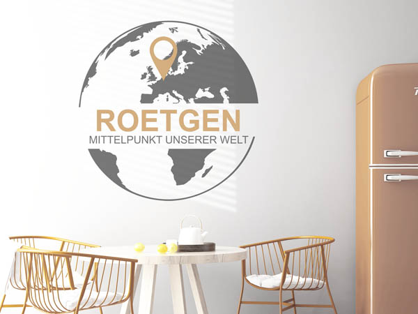 Wandtattoo Roetgen - Mittelpunkt unserer Welt mit Pin im Globus