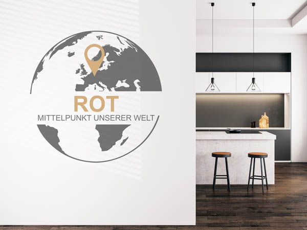 Wandtattoo Rot - Mittelpunkt unserer Welt mit Pin im Globus