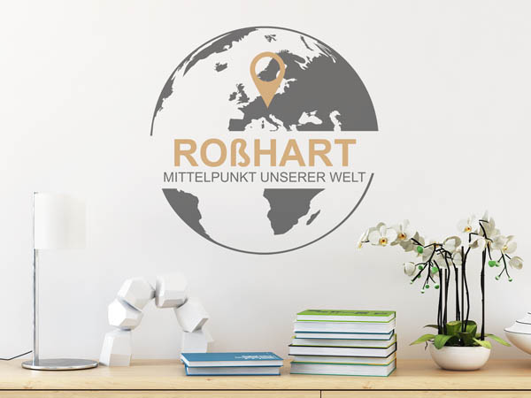 Wandtattoo Roßhart - Mittelpunkt unserer Welt mit Pin im Globus