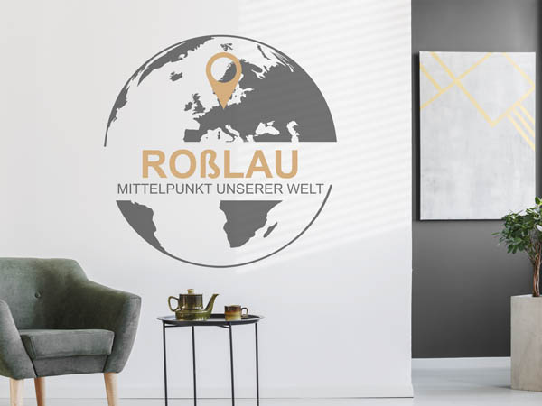 Wandtattoo Roßlau - Mittelpunkt unserer Welt mit Pin im Globus