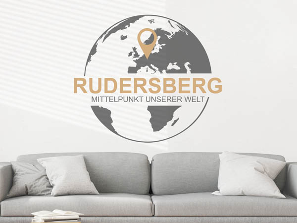 Wandtattoo Rudersberg - Mittelpunkt unserer Welt mit Pin im Globus