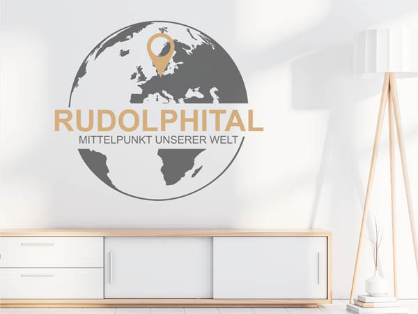 Wandtattoo Rudolphital - Mittelpunkt unserer Welt mit Pin im Globus