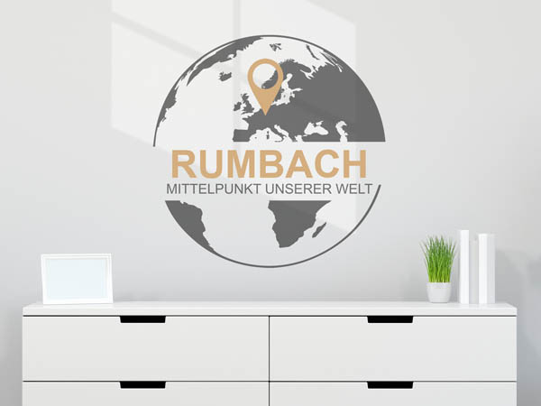 Wandtattoo Rumbach - Mittelpunkt unserer Welt mit Pin im Globus