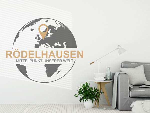 Wandtattoo Rödelhausen - Mittelpunkt unserer Welt mit Pin im Globus