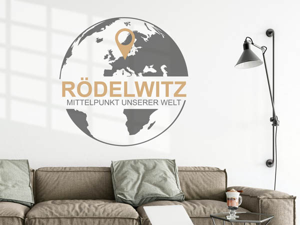 Wandtattoo Rödelwitz - Mittelpunkt unserer Welt mit Pin im Globus