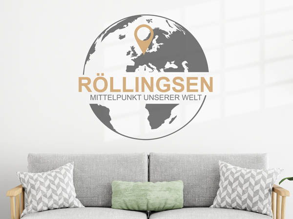 Wandtattoo Röllingsen - Mittelpunkt unserer Welt mit Pin im Globus