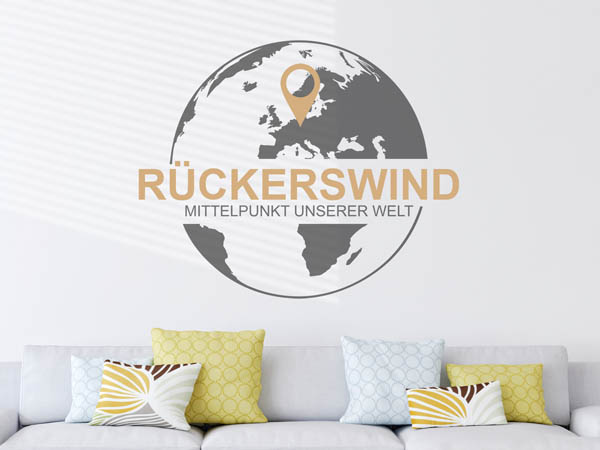 Wandtattoo Rückerswind - Mittelpunkt unserer Welt mit Pin im Globus