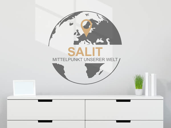 Wandtattoo Salit - Mittelpunkt unserer Welt mit Pin im Globus