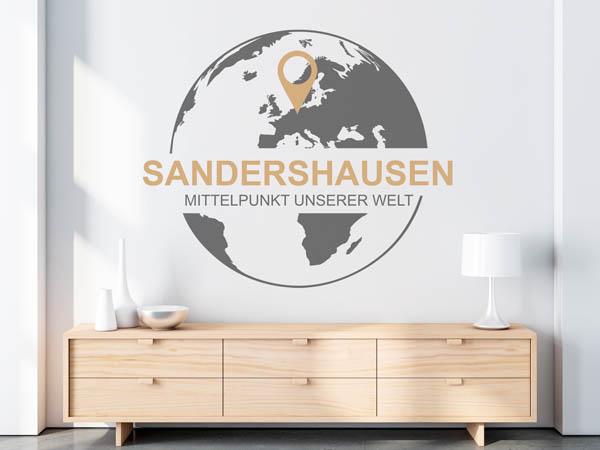 Wandtattoo Sandershausen - Mittelpunkt unserer Welt mit Pin im Globus