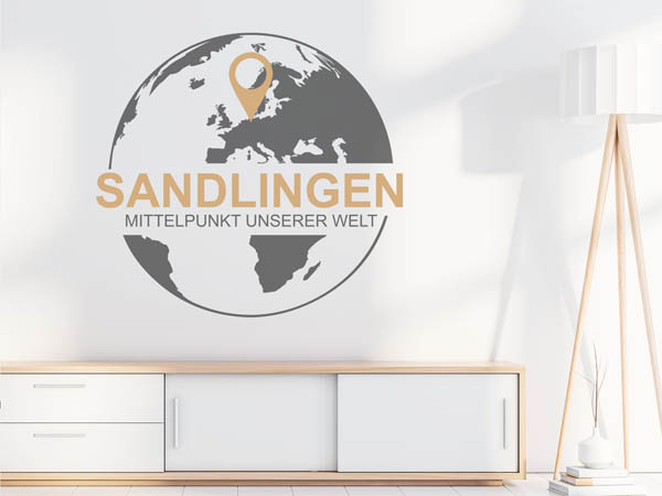 Wandtattoo Sandlingen - Mittelpunkt unserer Welt mit Pin im Globus