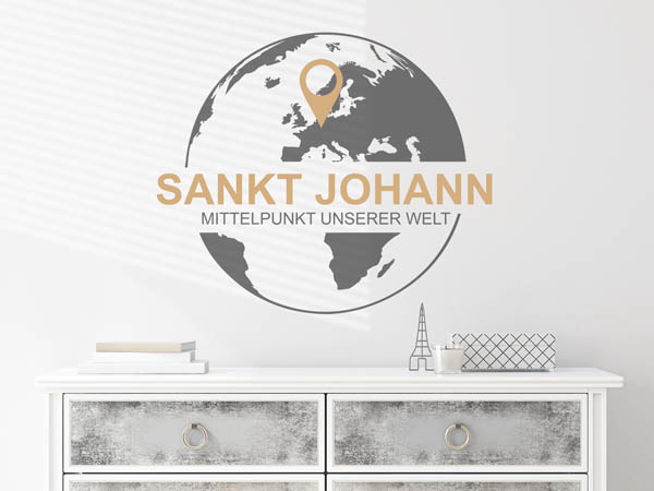 Wandtattoo Sankt Johann - Mittelpunkt unserer Welt mit Pin im Globus