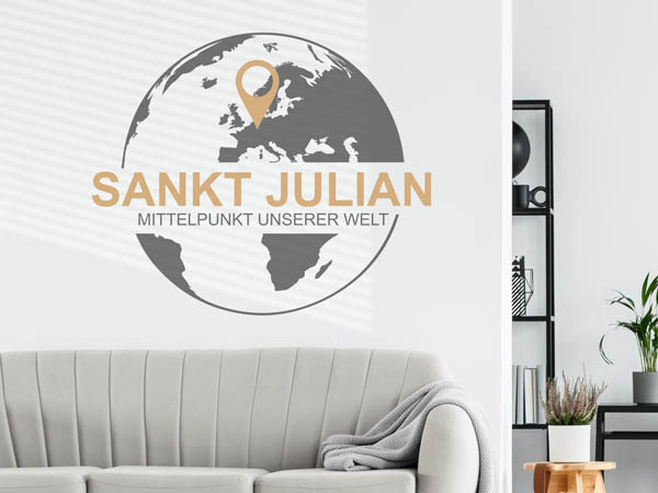 Wandtattoo Sankt Julian - Mittelpunkt unserer Welt mit Pin im Globus