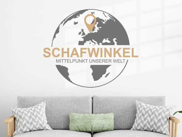 Wandtattoo Schafwinkel - Mittelpunkt unserer Welt mit Pin im Globus