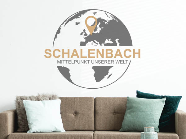 Wandtattoo Schalenbach - Mittelpunkt unserer Welt mit Pin im Globus