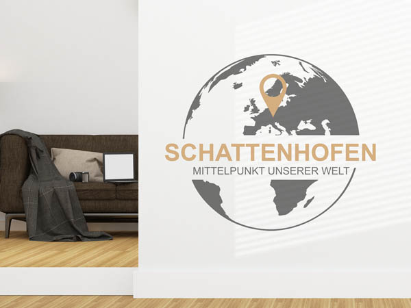 Wandtattoo Schattenhofen - Mittelpunkt unserer Welt mit Pin im Globus