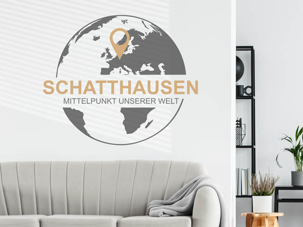 Wandtattoo Schatthausen - Mittelpunkt unserer Welt mit Pin im Globus