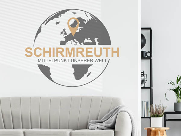 Wandtattoo Schirmreuth - Mittelpunkt unserer Welt mit Pin im Globus