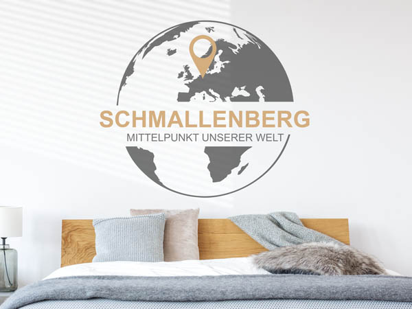 Wandtattoo Schmallenberg - Mittelpunkt unserer Welt mit Pin im Globus