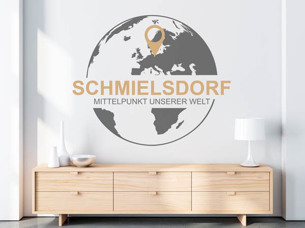 Wandtattoo Schmielsdorf - Mittelpunkt unserer Welt mit Pin im Globus
