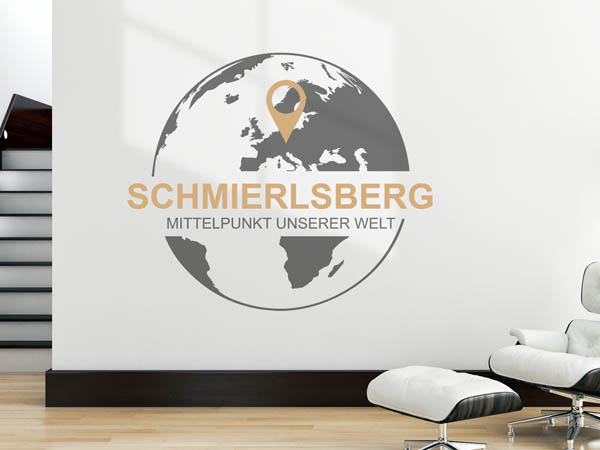 Wandtattoo Schmierlsberg - Mittelpunkt unserer Welt mit Pin im Globus