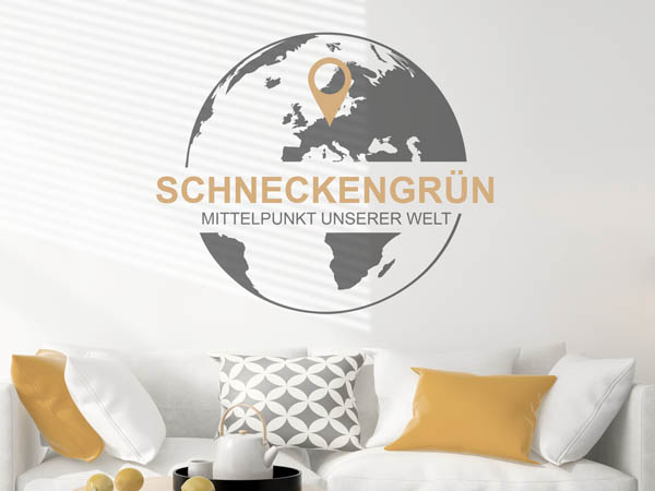Wandtattoo Schneckengrün - Mittelpunkt unserer Welt mit Pin im Globus