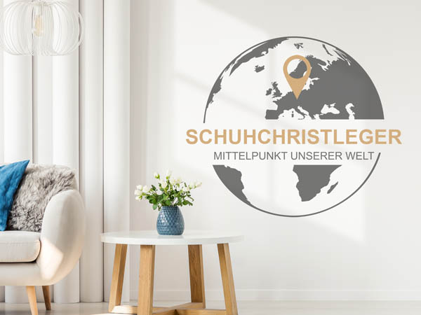 Wandtattoo Schuhchristleger - Mittelpunkt unserer Welt mit Pin im Globus