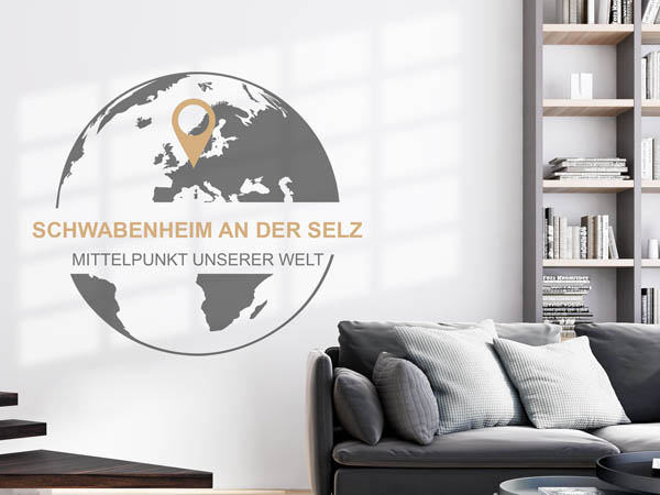 Wandtattoo Schwabenheim an der Selz - Mittelpunkt unserer Welt mit Pin im Globus