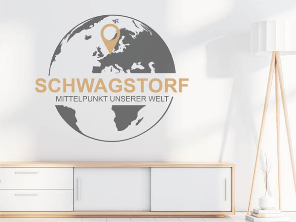 Wandtattoo Schwagstorf - Mittelpunkt unserer Welt mit Pin im Globus