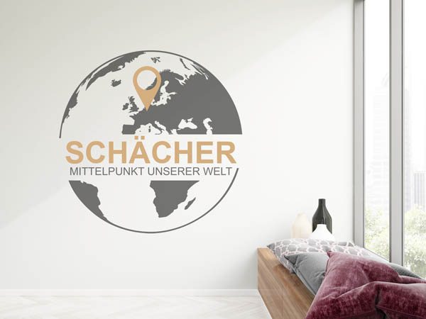 Wandtattoo Schächer - Mittelpunkt unserer Welt mit Pin im Globus