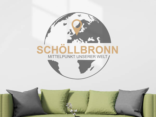 Wandtattoo Schöllbronn - Mittelpunkt unserer Welt mit Pin im Globus