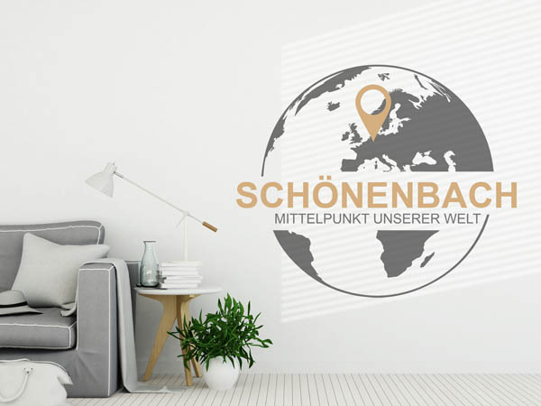 Wandtattoo Schönenbach - Mittelpunkt unserer Welt mit Pin im Globus