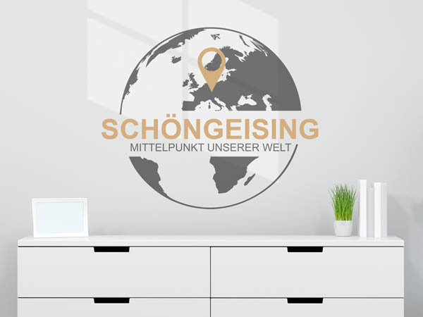 Wandtattoo Schöngeising - Mittelpunkt unserer Welt mit Pin im Globus