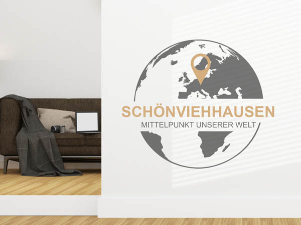 Wandtattoo Schönviehhausen - Mittelpunkt unserer Welt mit Pin im Globus
