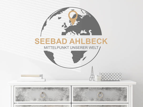 Wandtattoo Seebad Ahlbeck - Mittelpunkt unserer Welt mit Pin im Globus