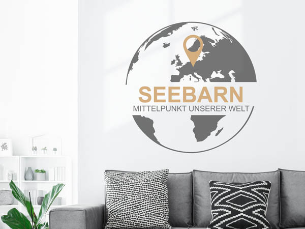 Wandtattoo Seebarn - Mittelpunkt unserer Welt mit Pin im Globus