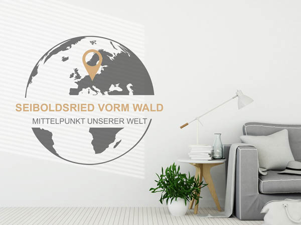 Wandtattoo Seiboldsried vorm Wald - Mittelpunkt unserer Welt mit Pin im Globus