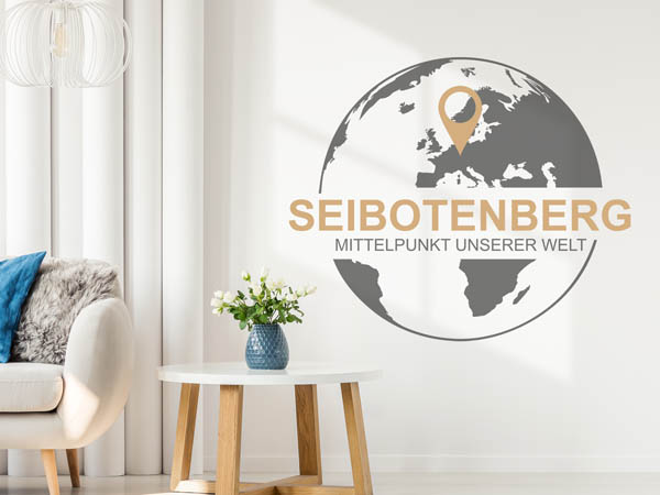 Wandtattoo Seibotenberg - Mittelpunkt unserer Welt mit Pin im Globus