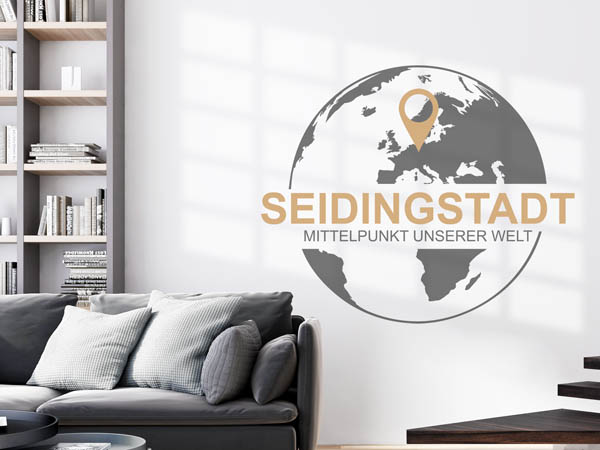 Wandtattoo Seidingstadt - Mittelpunkt unserer Welt mit Pin im Globus