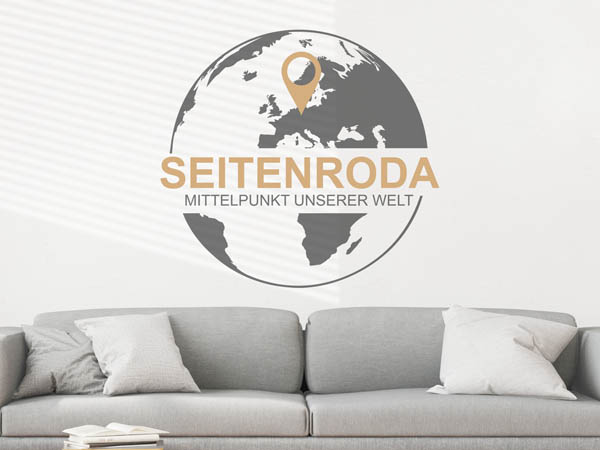 Wandtattoo Seitenroda - Mittelpunkt unserer Welt mit Pin im Globus