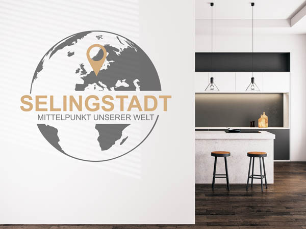 Wandtattoo Selingstadt - Mittelpunkt unserer Welt mit Pin im Globus