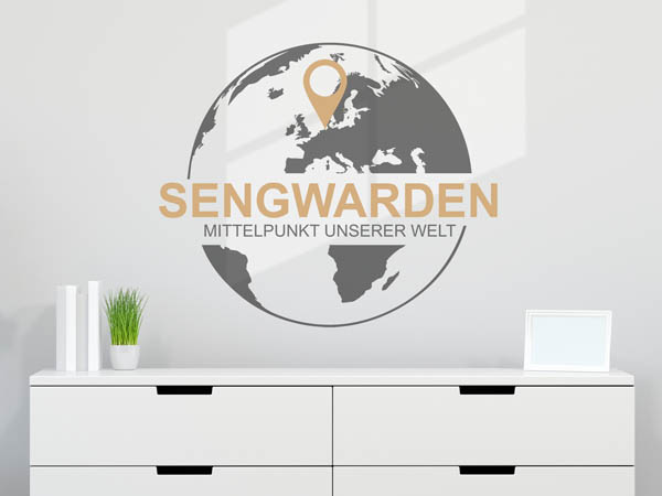 Wandtattoo Sengwarden - Mittelpunkt unserer Welt mit Pin im Globus