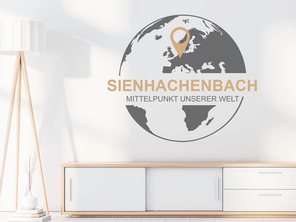 Wandtattoo Sienhachenbach - Mittelpunkt unserer Welt mit Pin im Globus