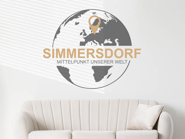 Wandtattoo Simmersdorf - Mittelpunkt unserer Welt mit Pin im Globus