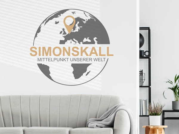 Wandtattoo Simonskall - Mittelpunkt unserer Welt mit Pin im Globus