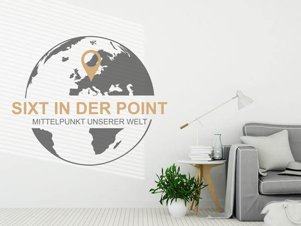 Wandtattoo Sixt in der Point - Mittelpunkt unserer Welt mit Pin im Globus