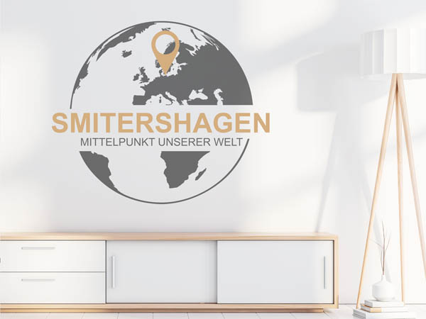 Wandtattoo Smitershagen - Mittelpunkt unserer Welt mit Pin im Globus